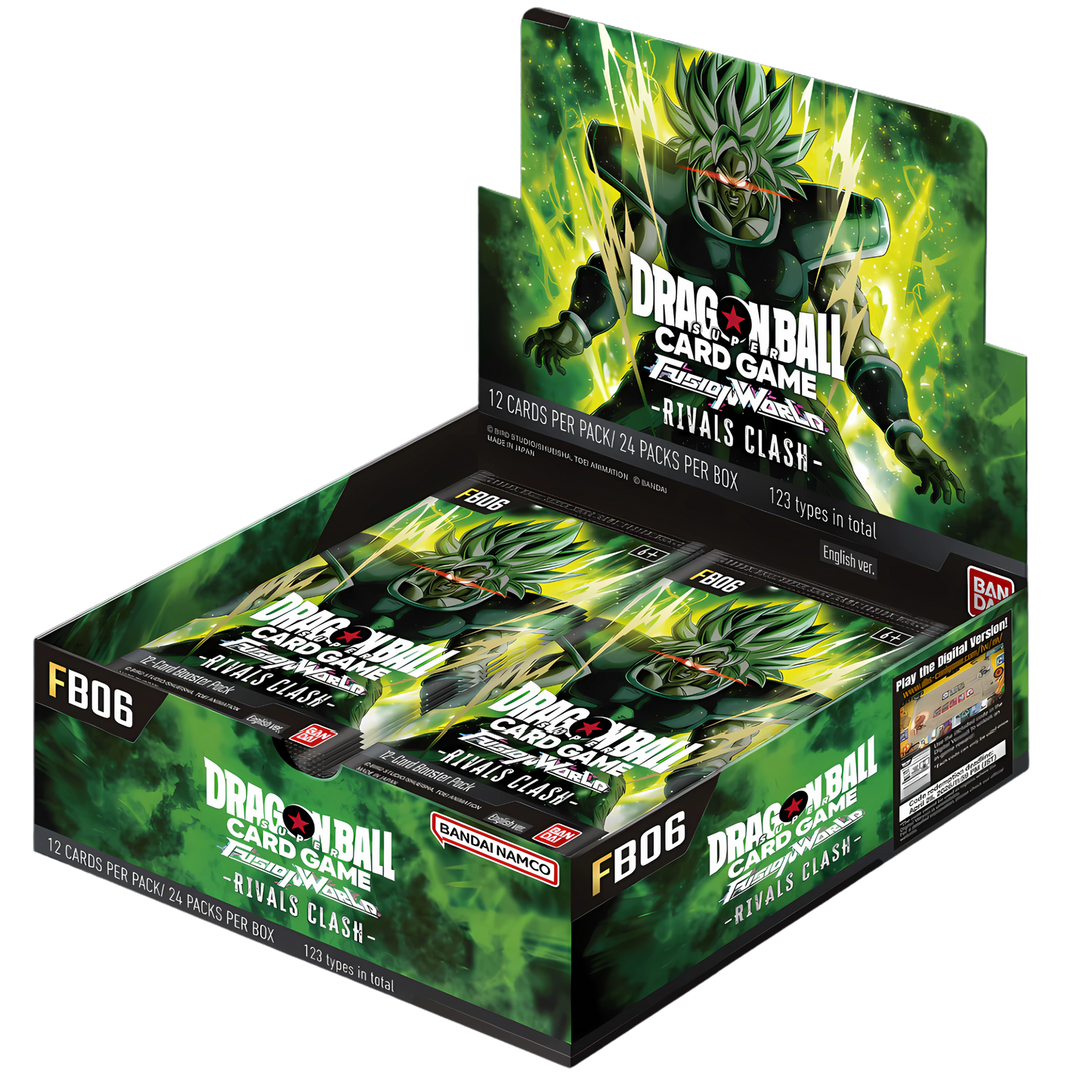 Sealed Dragon Ball Fusion World: Rivals Clash booster box from the Dragon Ball card game, featuring vibrant anime character artwork on the packaging.