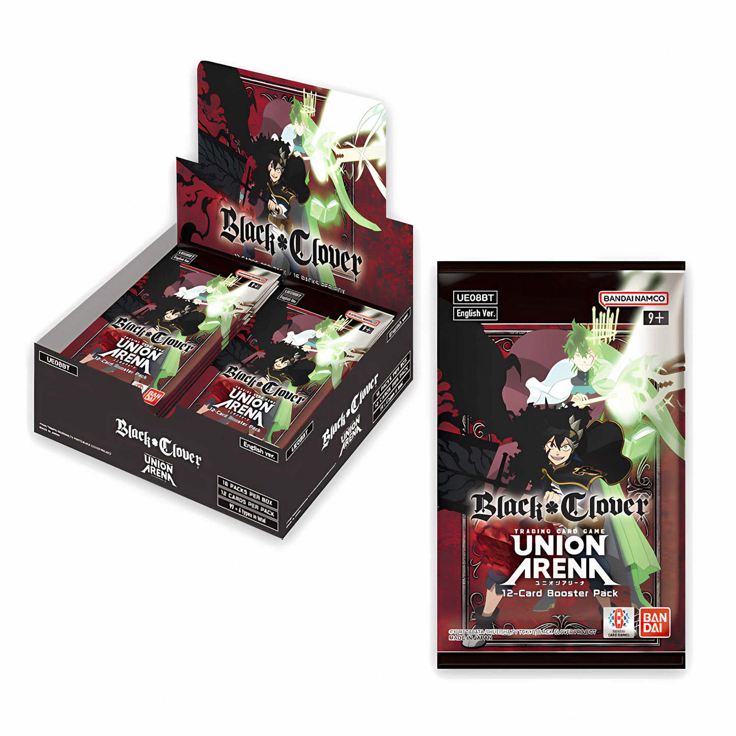 Union Arena Black Clover Booster Box display with trading card packs