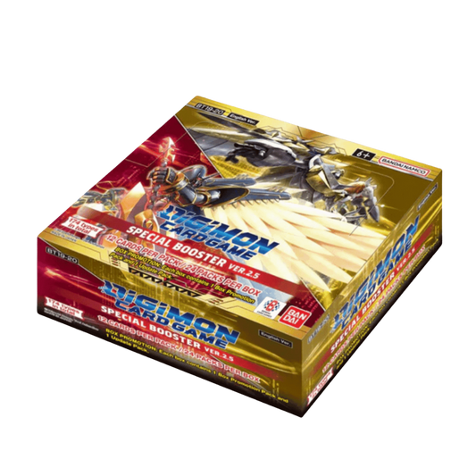 Sealed display box of Digimon Card Game Special Booster Ver. 2.5 [BT19-20], featuring 24 booster packs and dynamic Digimon Tamers/Xros Wars cover art.