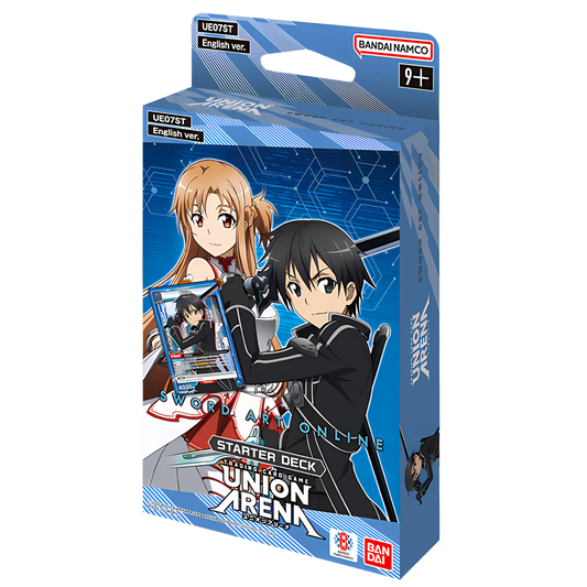 Union Arena Sword Art Online Starter Deck English version box packaging featuring anime characters Kirito and Asuna on the cover.