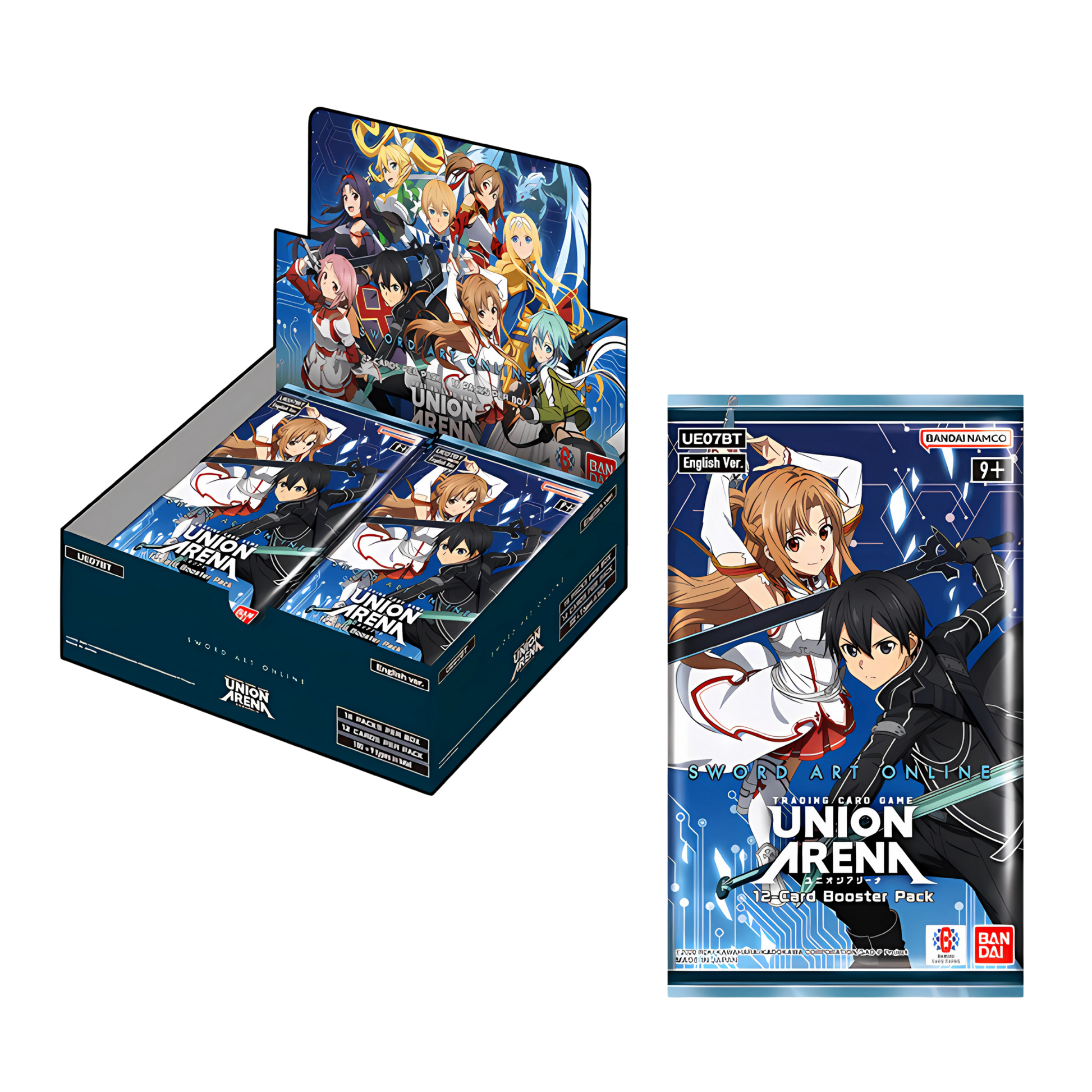 Union Arena Sword Art Online booster display box with Kirito, Asuna, and other characters on the packaging.